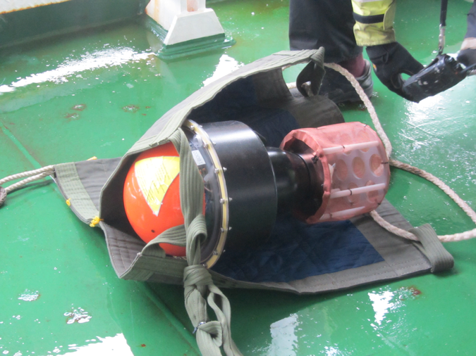 A drifting CO2 measuring buoy just before deployment (Credits JAMSTEC)