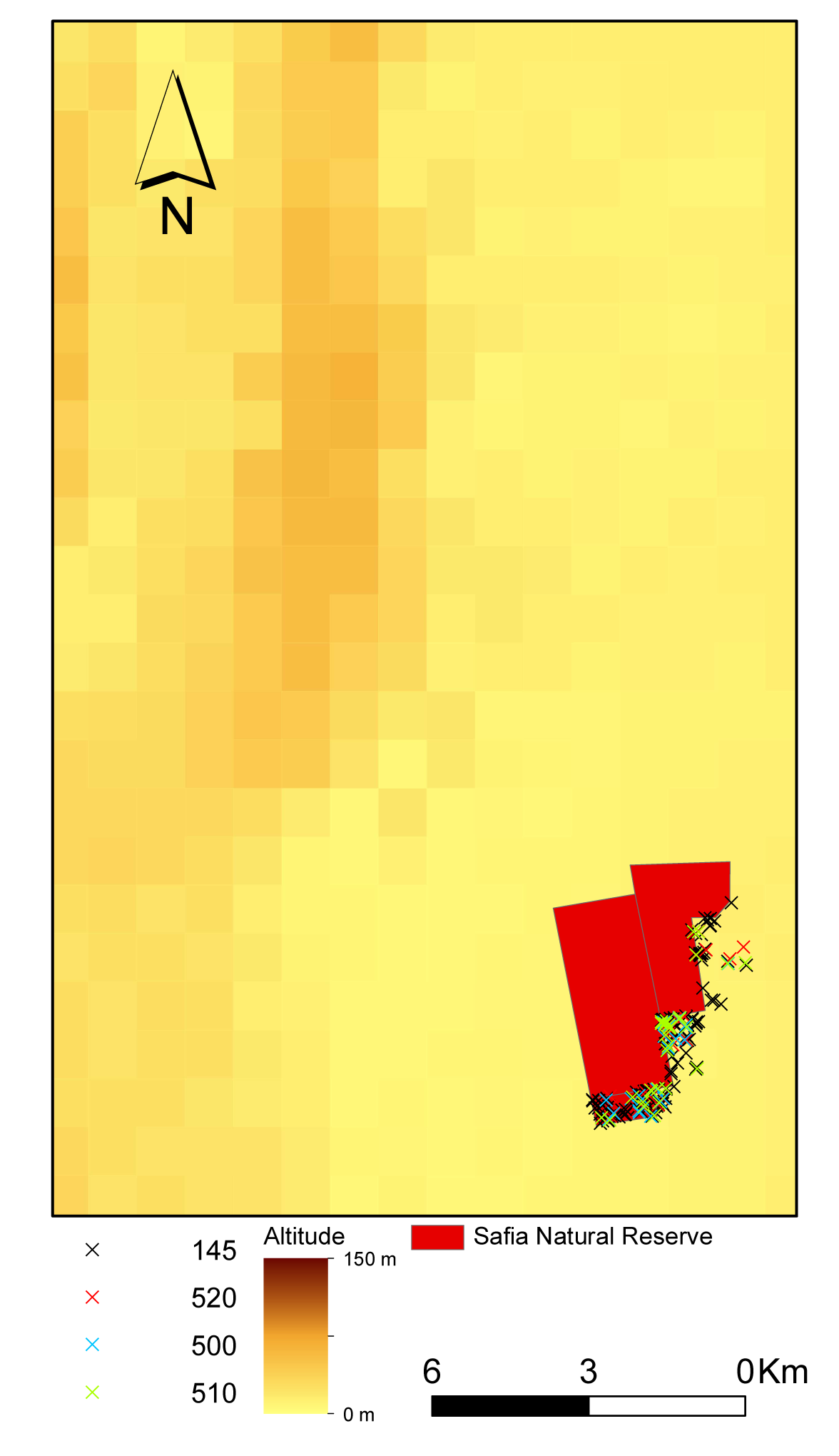 Locations of the gazelles duging the first days after release (in red the Safia reserve) (Credits EEZA-CSIC)