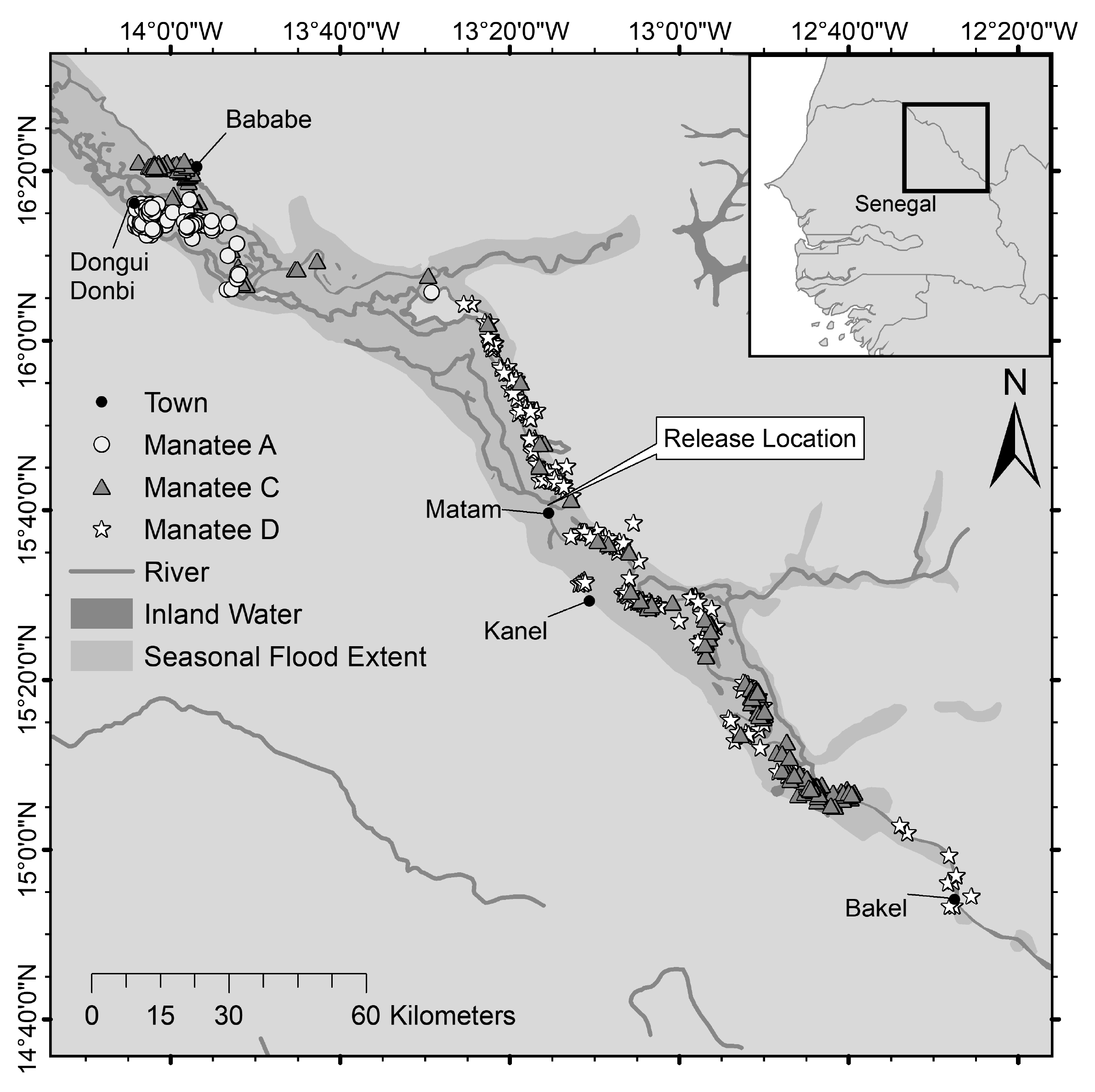 Locations for all three equipped manatees.