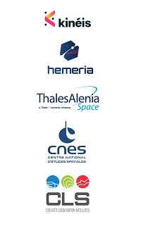 Kinéis, Hemeria, Thales Alenia Space, CNES & CLS logos