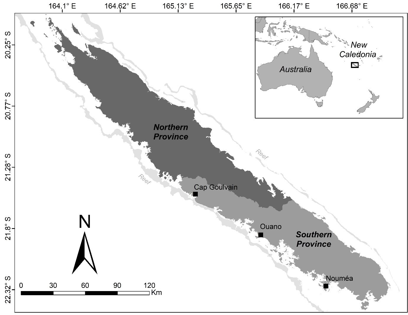 Locations of the three dugong satellite tagging sites
