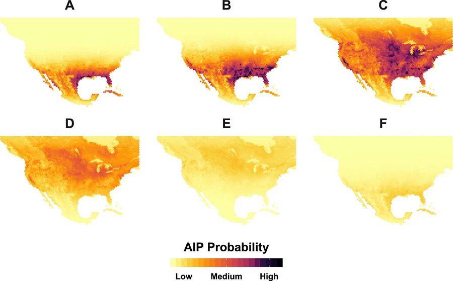 Mapped avian influenza outbreak in poultry probabilities predicted by joint-model